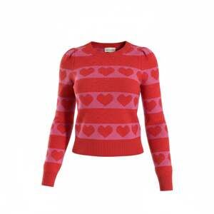 Freshman 1996 Red and Pink Striped Heart Knit Puff Sleeve Sweater